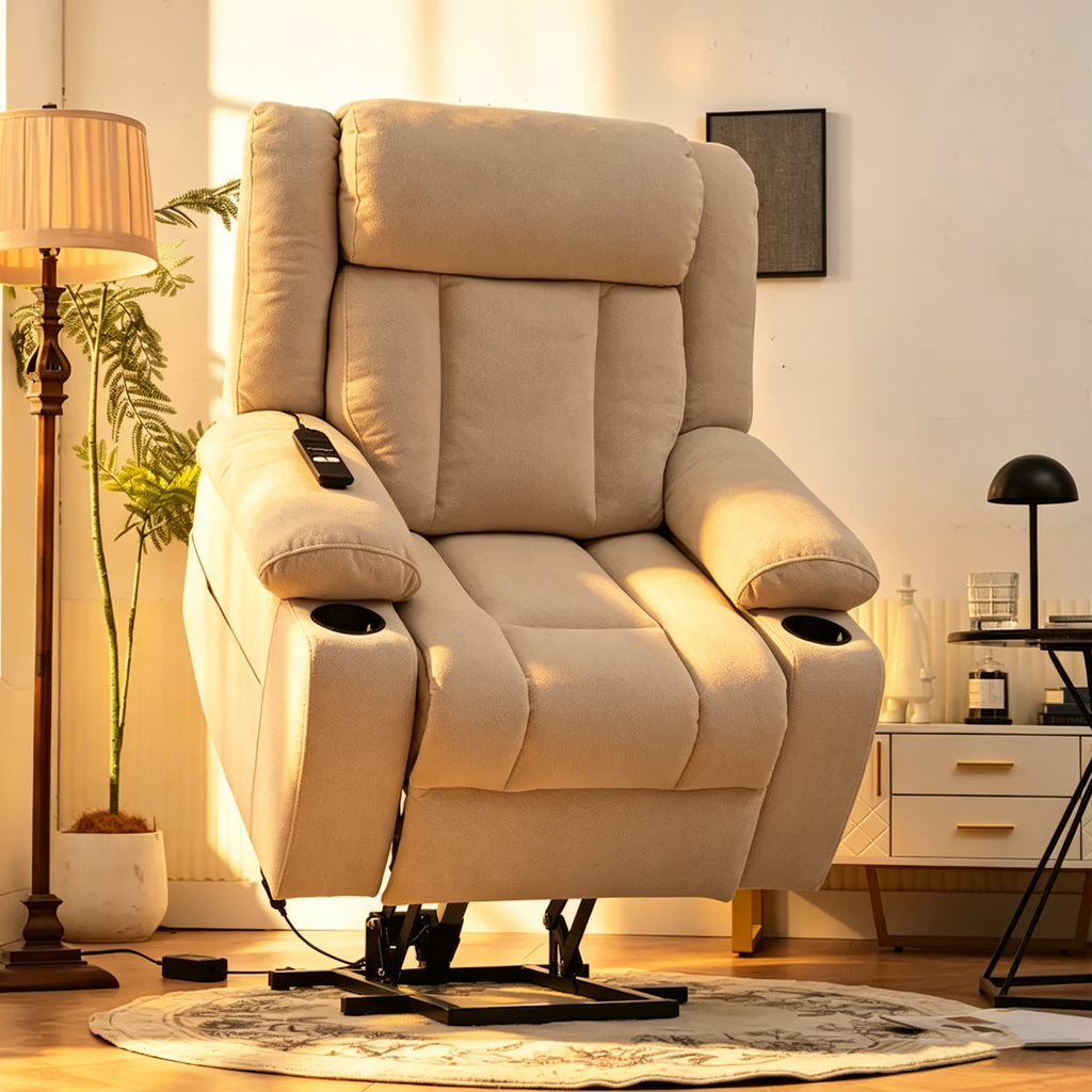 Fauteuil inclinable releveur électrique pour personnes âgées, fauteuils releveurs en tissu avec repose-pieds étendu, avec 2 porte-gobelets, poches latérales, télécommande