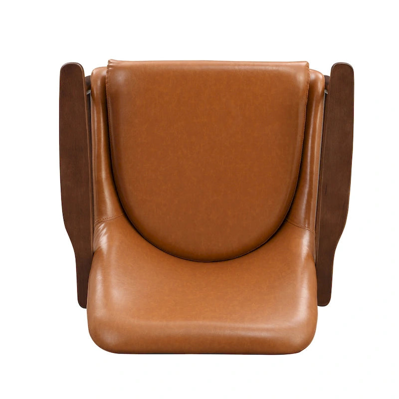 Fauteuil de salon en similicuir de style médiéval avec assise rembourrée, cadre en bois massif et pieds en laiton.