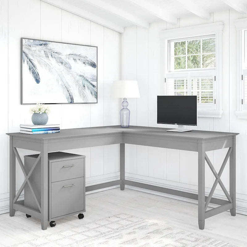 Bureau d'angle (avec caisson à roulettes)