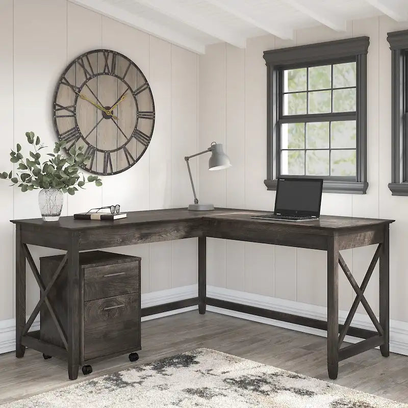 Bureau d'angle (avec caisson à roulettes)