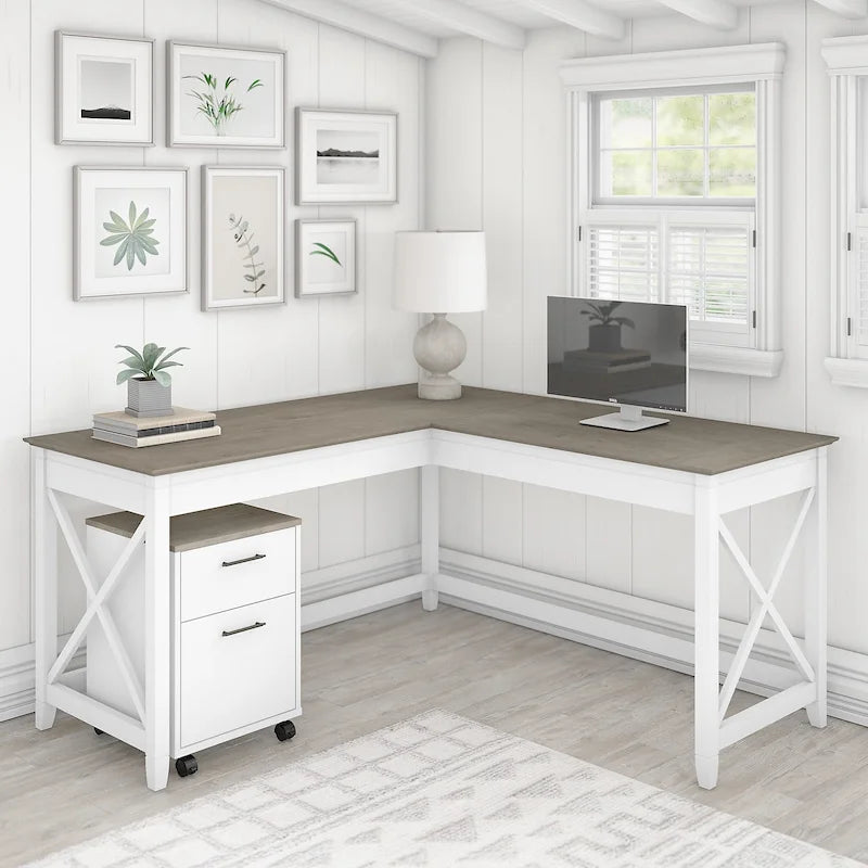 Bureau d'angle (avec caisson à roulettes)