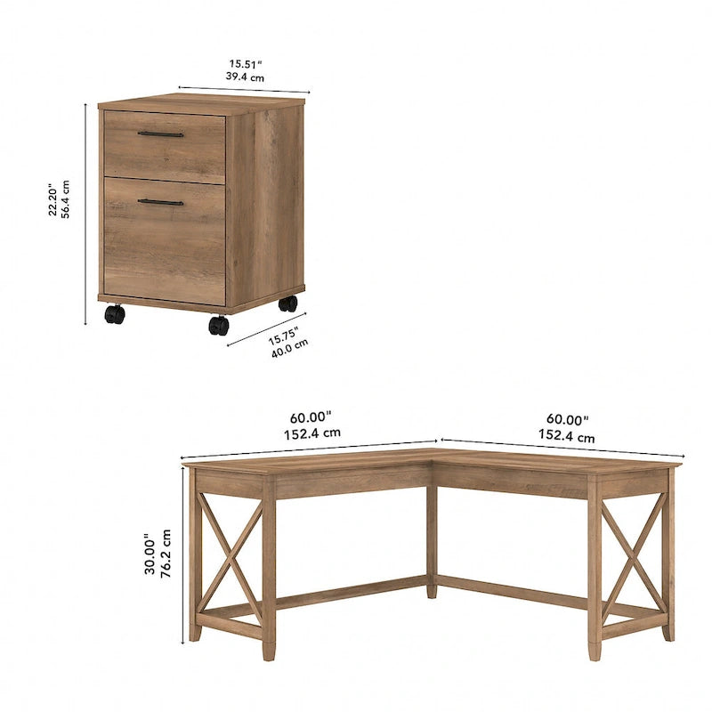 Bureau d'angle (avec caisson à roulettes)
