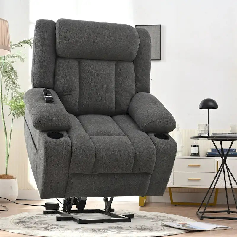 Fauteuil inclinable releveur électrique pour personnes âgées, fauteuils releveurs en tissu avec repose-pieds étendu, avec 2 porte-gobelets, poches latérales, télécommande