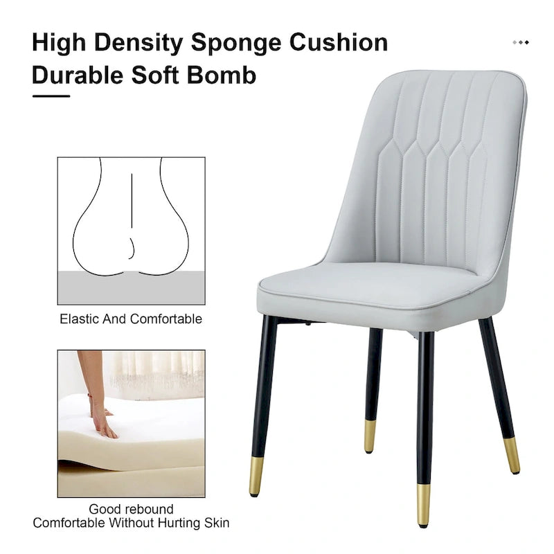 Lot de 4 chaises de salle à manger modernes avec dossier et assise rembourrés en similicuir, pieds en métal, pour salle à manger, salon et chambre à coucher