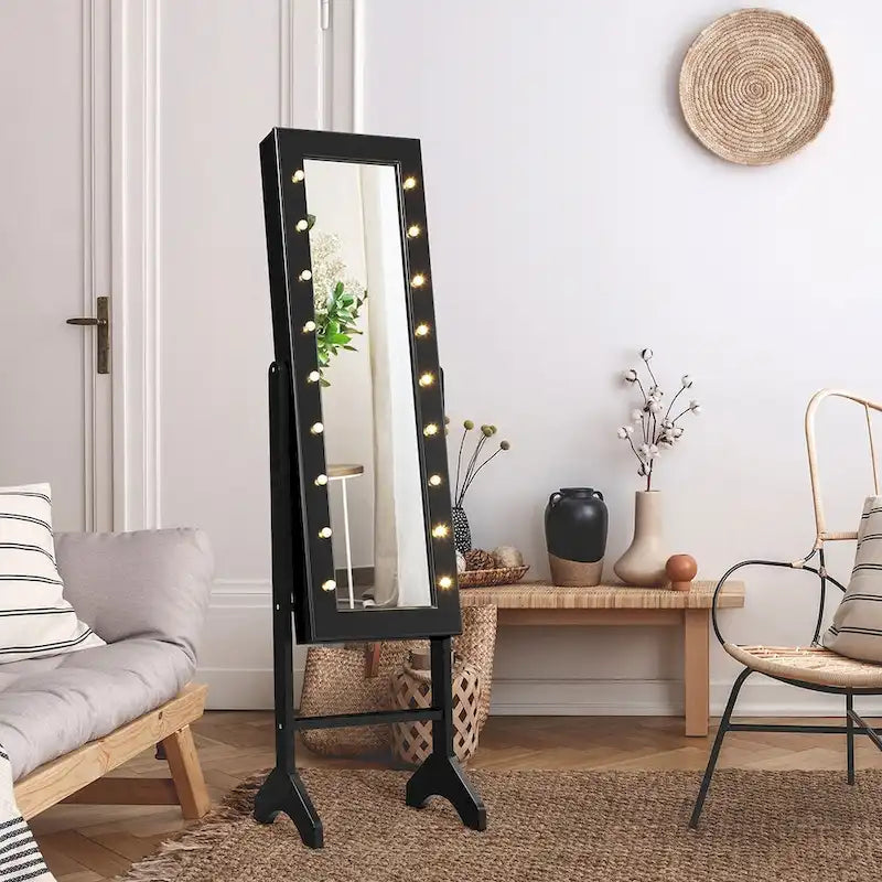 Meuble de rangement pour bijoux avec miroir (comprend 18 lumières LED) — Noir