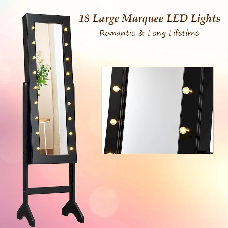 Meuble de rangement pour bijoux avec miroir (comprend 18 lumières LED) — Noir