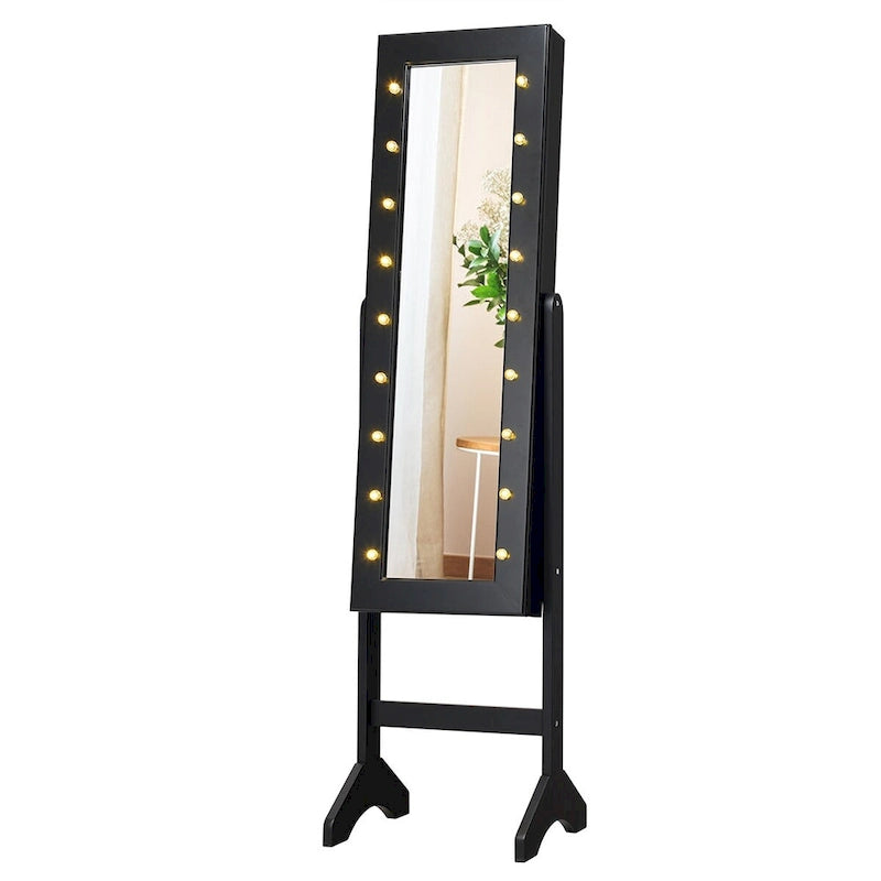 Meuble de rangement pour bijoux avec miroir (comprend 18 lumières LED) — Noir
