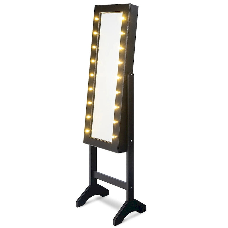 Meuble de rangement pour bijoux avec miroir (comprend 18 lumières LED) — Noir