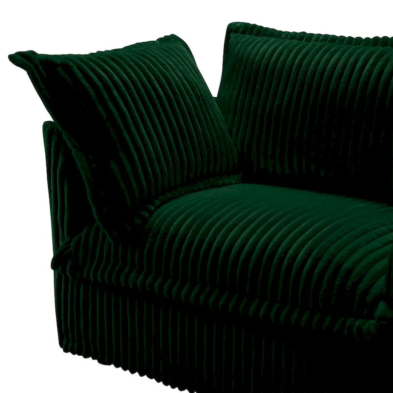 Canapé d'angle en velours côtelé 4 places en U avec housse amovible, assise profonde et passepoil français