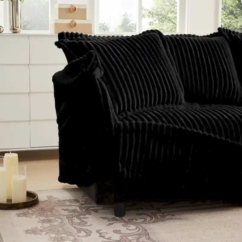 Canapé d'angle en velours côtelé 4 places en U avec housse amovible, assise profonde et passepoil français