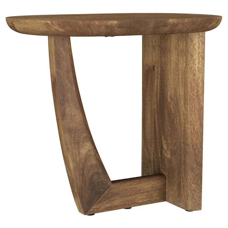 Table d'appoint, plateau en bois de manguier marron de 56 cm, base en forme de L