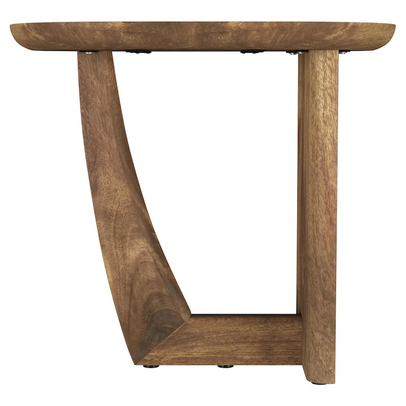 Table d'appoint, plateau en bois de manguier marron de 56 cm, base en forme de L