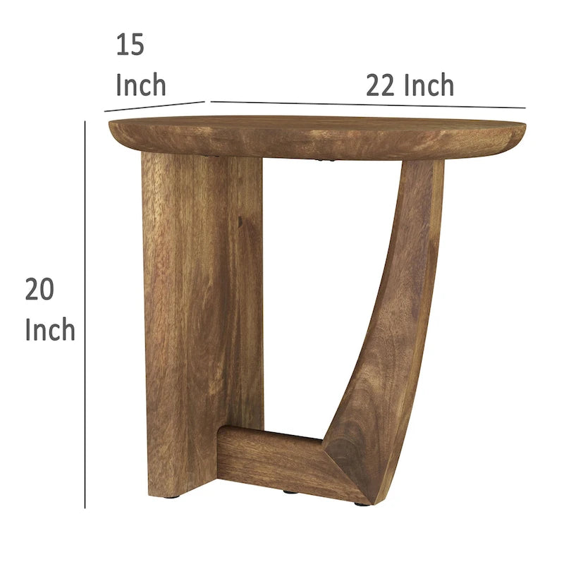 Table d'appoint, plateau en bois de manguier marron de 56 cm, base en forme de L