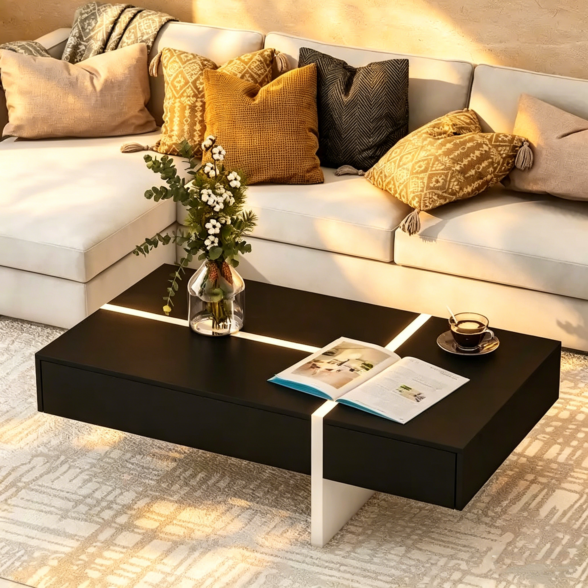 Table basse rectangulaire moderne et simple, meuble de salon, table de cocktail à surface brillante, table centrale pour canapé