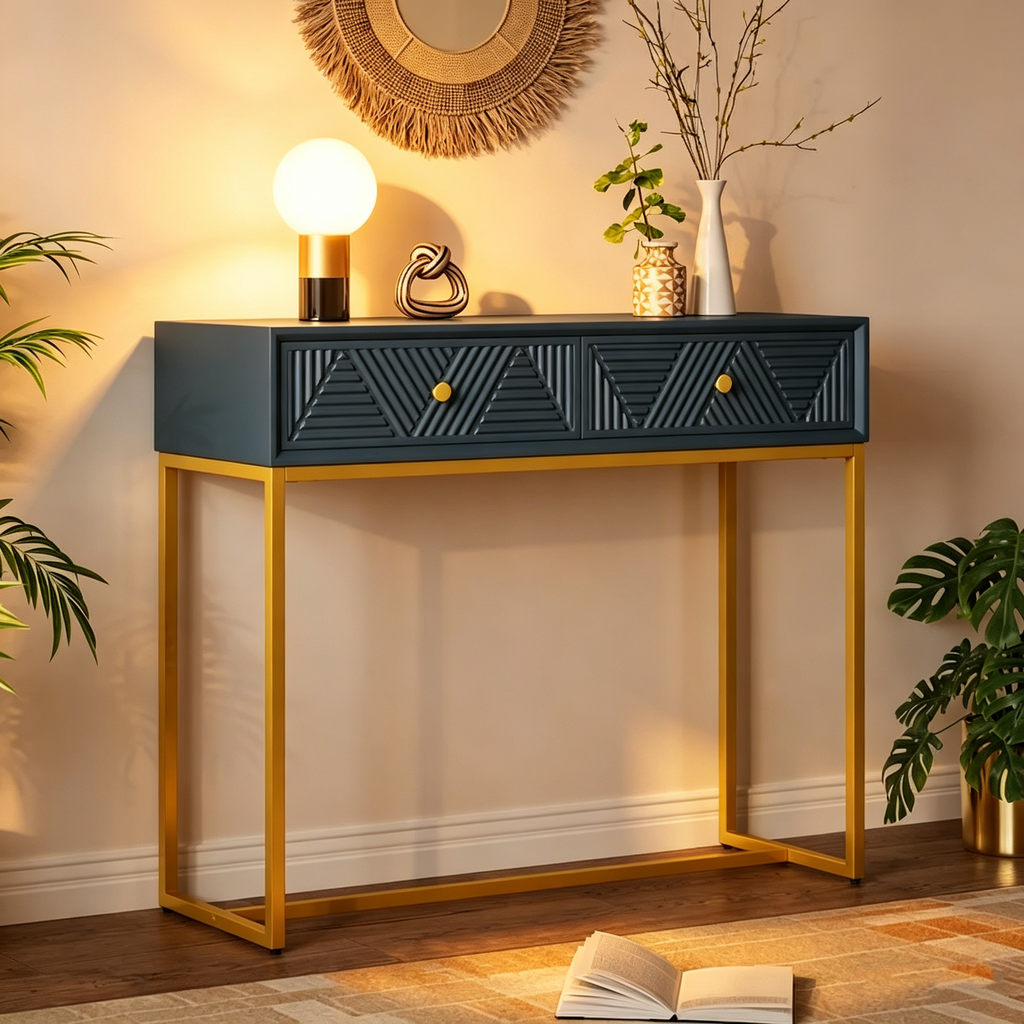 Console moderne et élégante avec rangement, grise