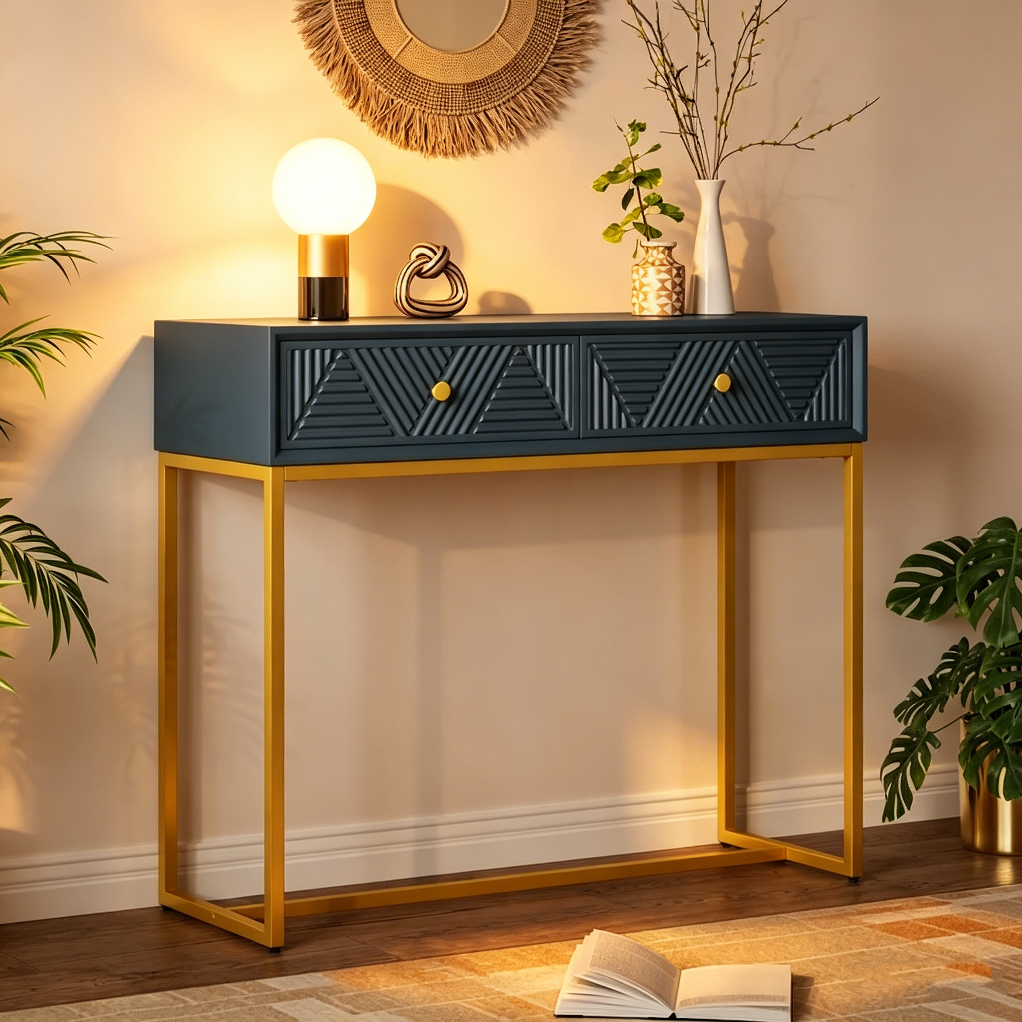 Console moderne et élégante avec rangement, grise