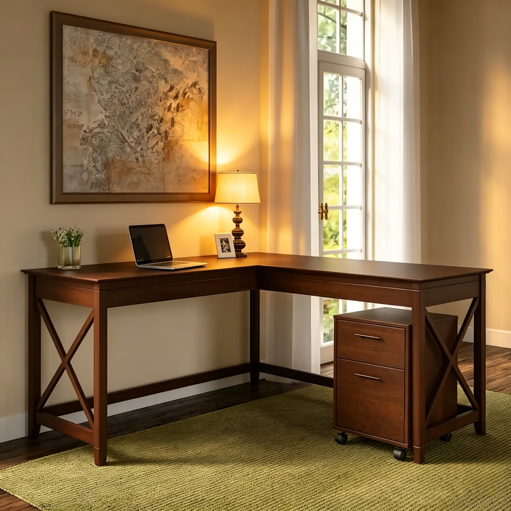 Bureau d'angle (avec caisson à roulettes)