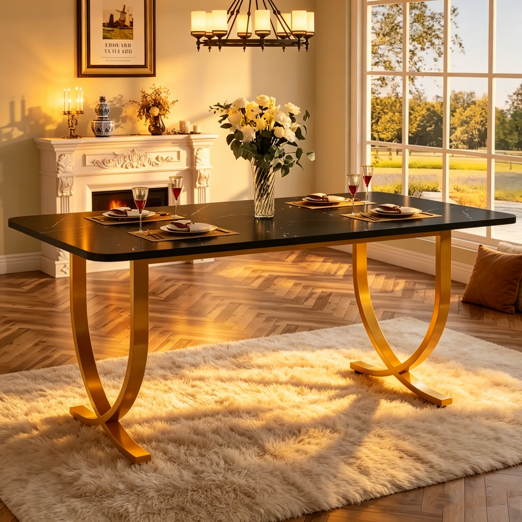 Table de salle à manger rectangulaire noire de 160 cm pour 4 à 6 personnes, table de cuisine moderne de 160 cm