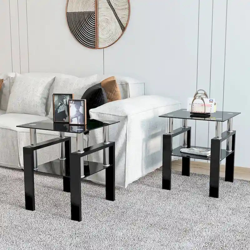 Table basse d'appoint carrée en verre trempé (Lot de 2) - 17,72 x 17,72 x 20,50