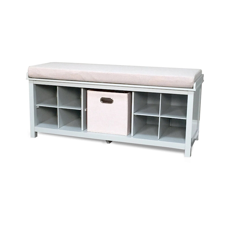 Banc d'entrée en bois massif, avec 2 étagères à chaussures et 1 boîte de rangement, gris.