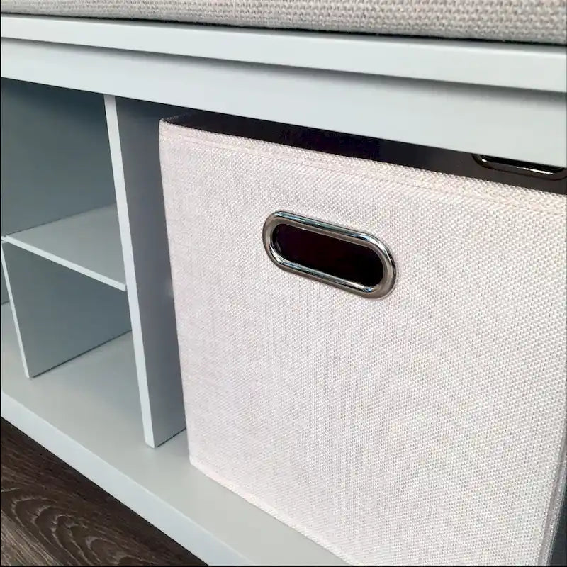 Banc d'entrée en bois massif, avec 2 étagères à chaussures et 1 boîte de rangement, gris.