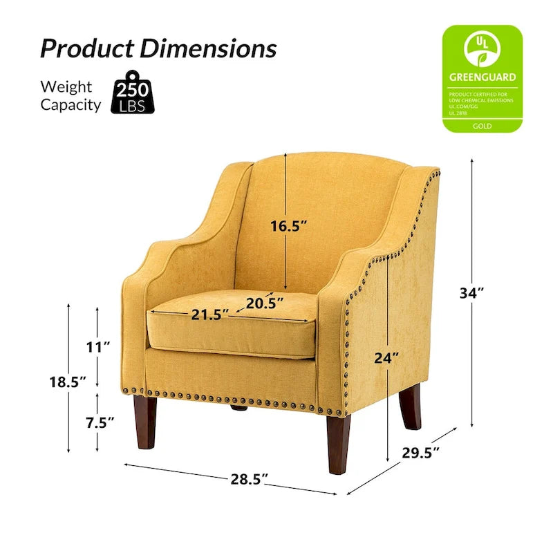 HULALA HOME Fauteuil Lucretius avec clous décoratifs (Lot de 2)