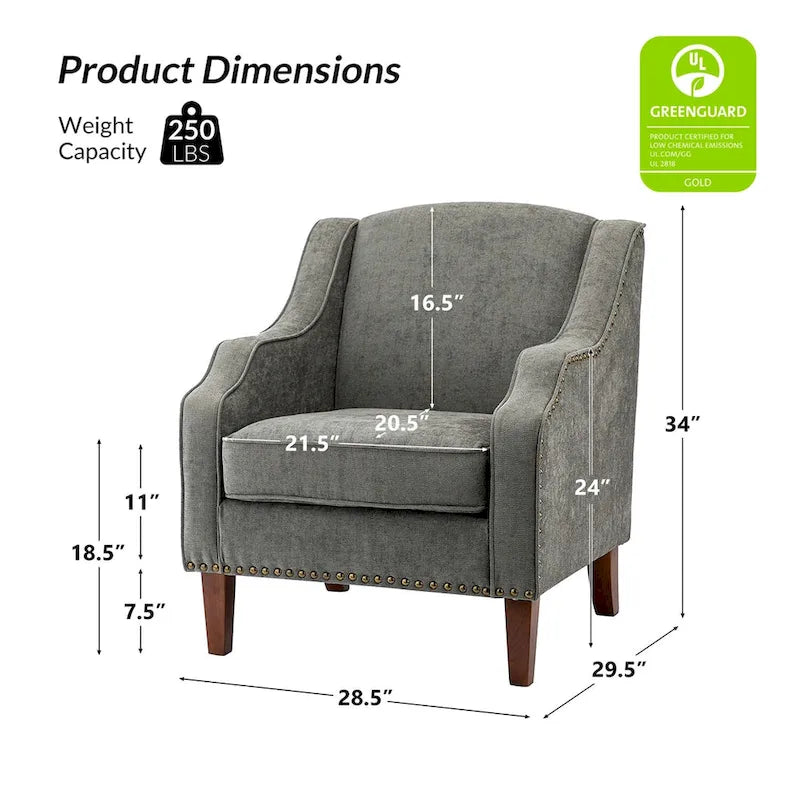 HULALA HOME Fauteuil Lucretius avec clous décoratifs (Lot de 2)