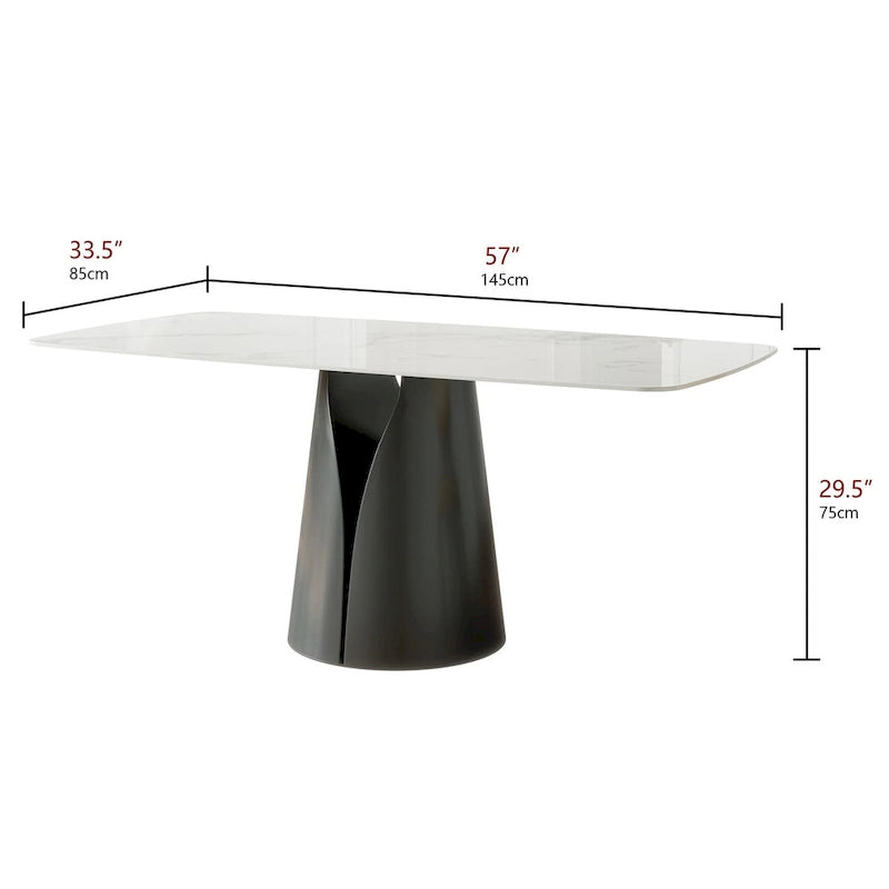 Table à manger moderne et élégante avec plateau rectangulaire en ardoise blanche
