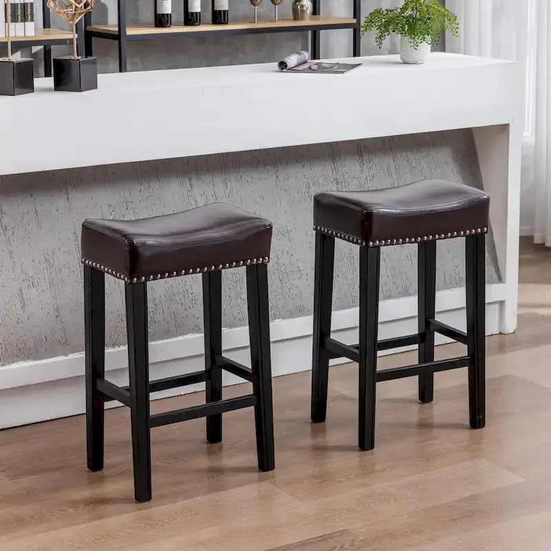Tabourets de bar hauteur comptoir 29 pouces pour îlot de cuisine sans dossier en similicuir, chaises de ferme