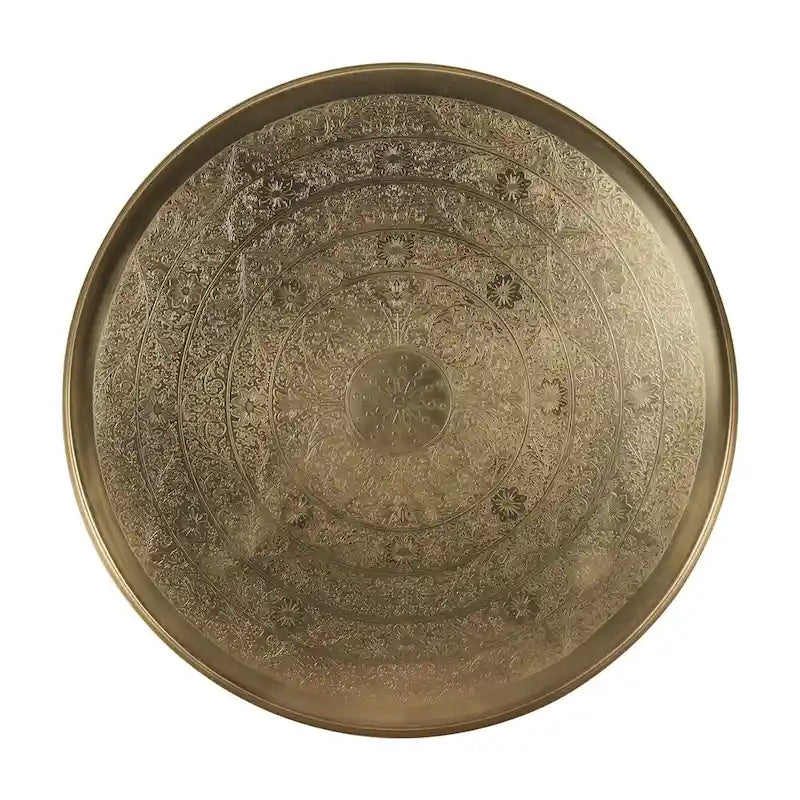 Table d'appoint en bronze avec plateau floral gravé