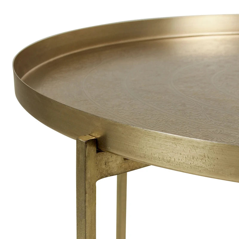 Table d'appoint en bronze avec plateau floral gravé