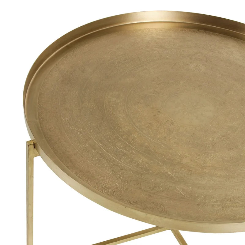 Table d'appoint en bronze avec plateau floral gravé