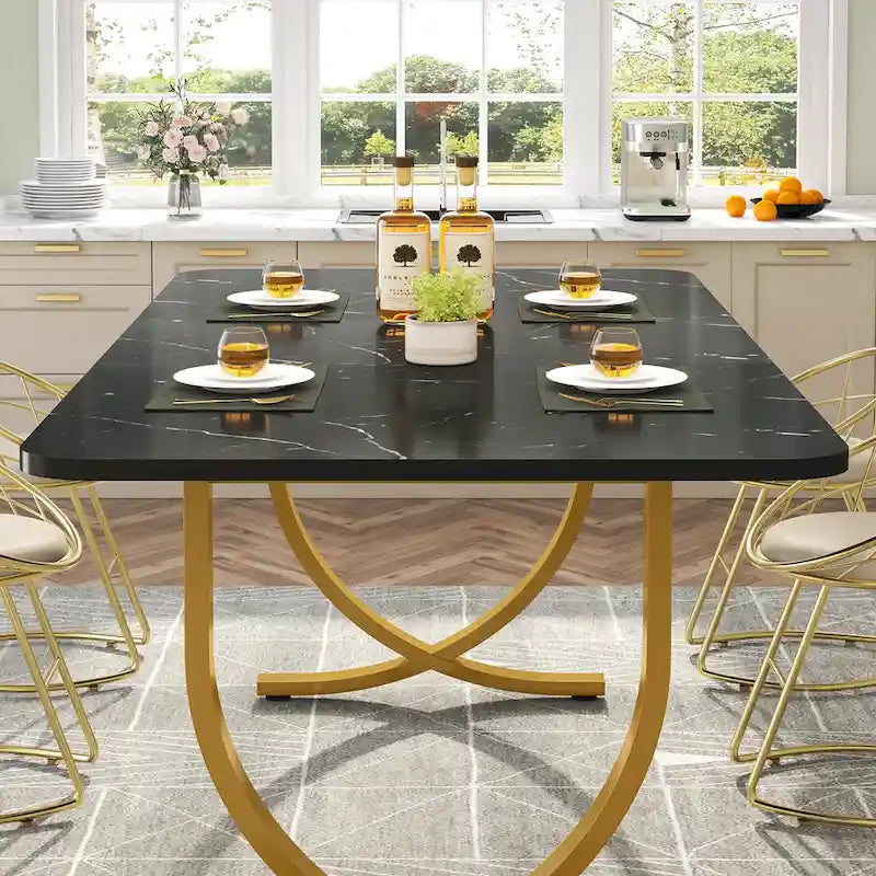 Table de salle à manger rectangulaire noire de 160 cm pour 4 à 6 personnes, table de cuisine moderne de 160 cm