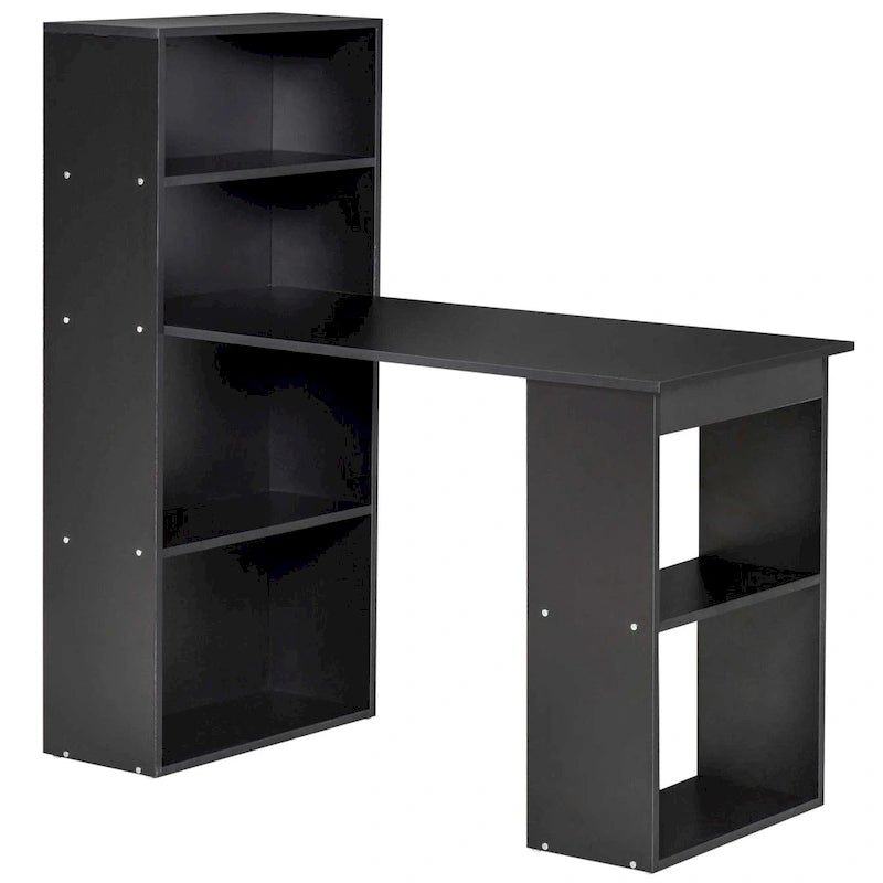 Bureau informatique compact moderne avec unité de rangement à 6 niveaux ; poste de travail avec étagère ; adapté au bureau à domicile.