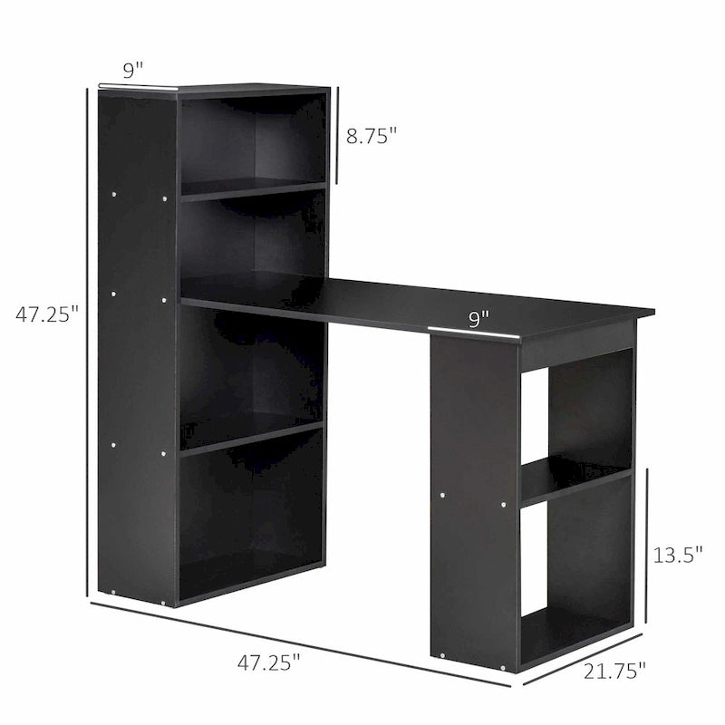 Bureau informatique compact moderne avec unité de rangement à 6 niveaux ; poste de travail avec étagère ; adapté au bureau à domicile.
