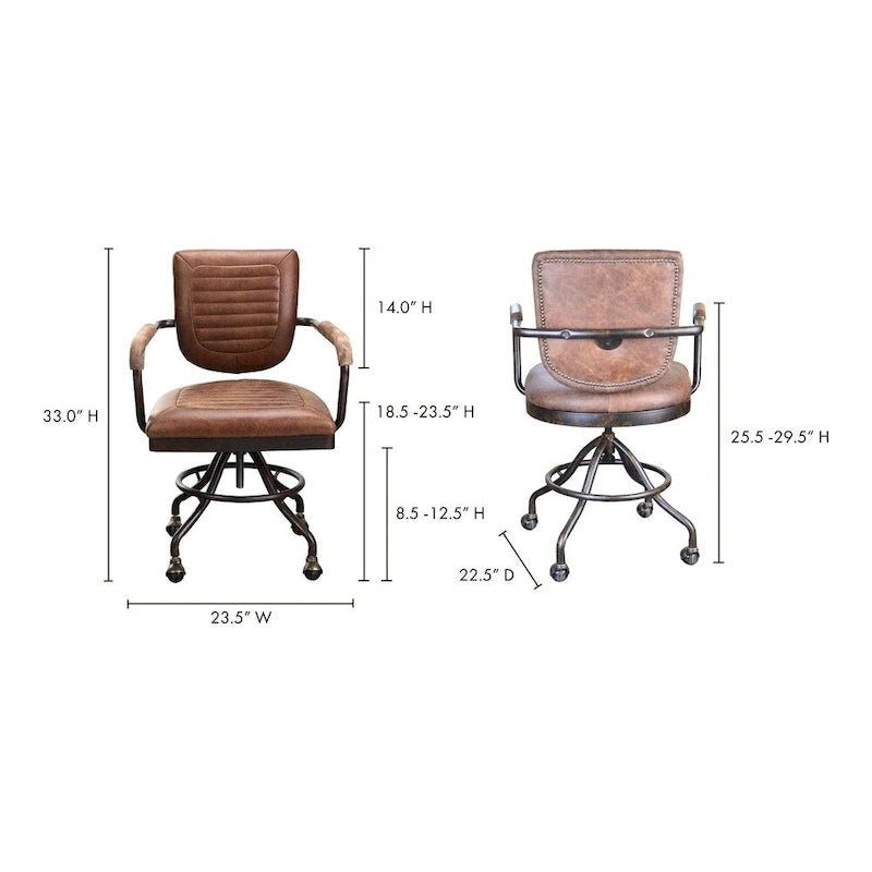 Chaise de bureau en cuir souple marron, style campagnard rétro