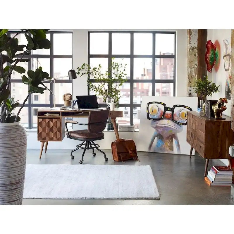 Chaise de bureau en cuir souple marron, style campagnard rétro