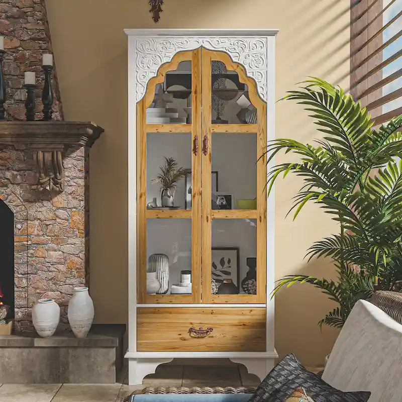 Vitrine/armoire de salle de bain en bois finition chêne - 180,1 x 80 cm (Hxl)