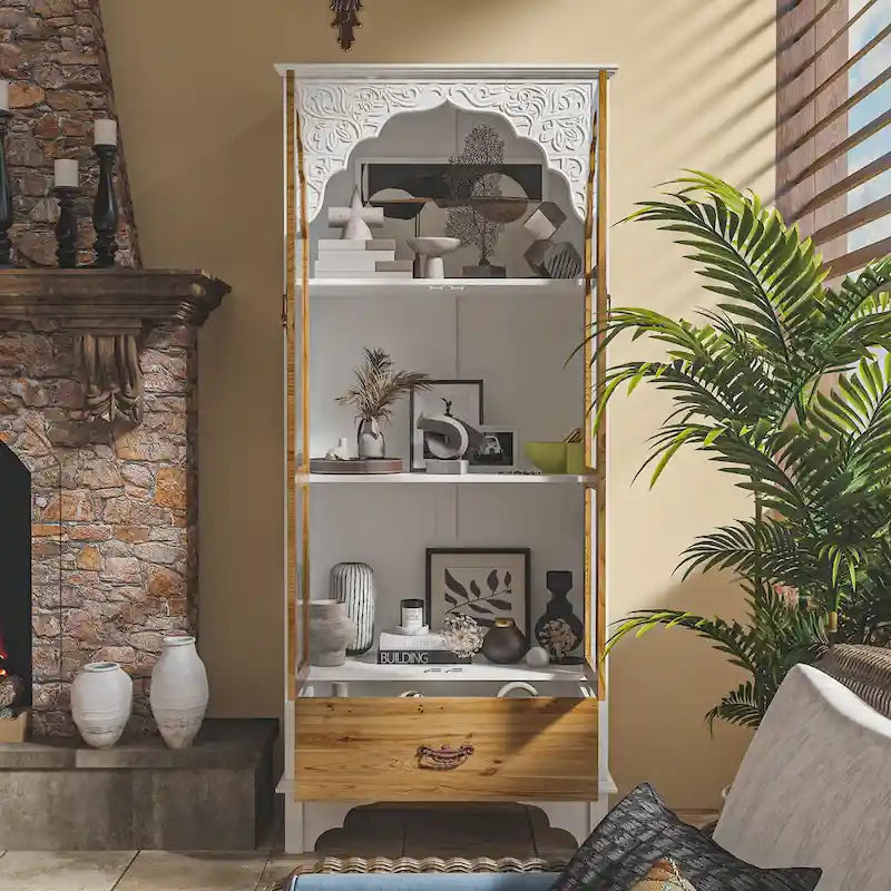 Vitrine/armoire de salle de bain en bois finition chêne - 180,1 x 80 cm (Hxl)