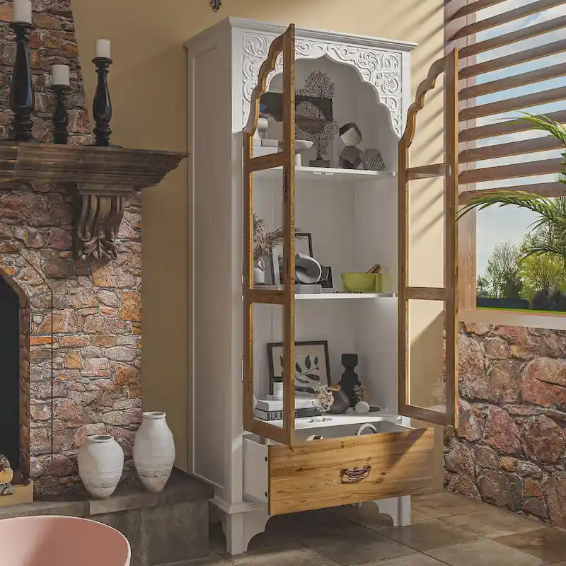 Vitrine/armoire de salle de bain en bois finition chêne - 180,1 x 80 cm (Hxl)