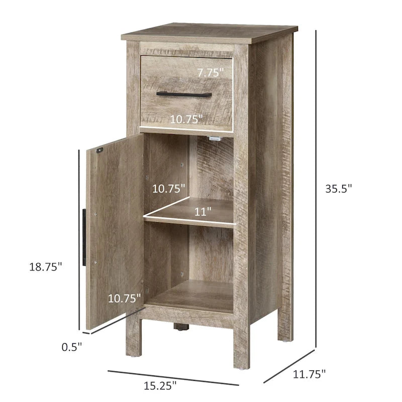 Meuble de rangement de salle de bain sur pied — Avec tiroirs et étagères réglables ; Convient aux entrées ou aux salons (finition bois de grange)