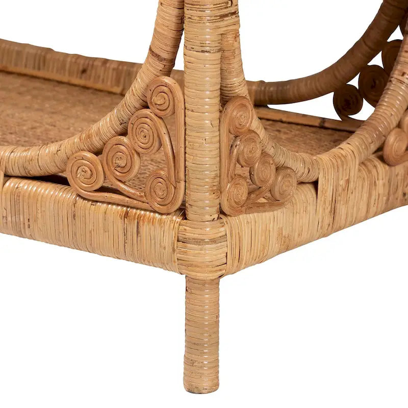 Table console en osier couleur miel clair de style bohème moderne
