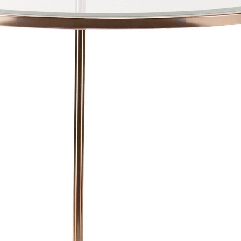 Table d'appoint ronde en verre et fer forgé doré avec étagère - 24,25x24,25x26,25