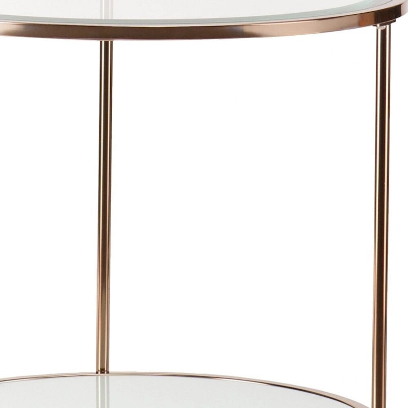 Table d'appoint ronde en verre et fer forgé doré avec étagère - 24,25x24,25x26,25