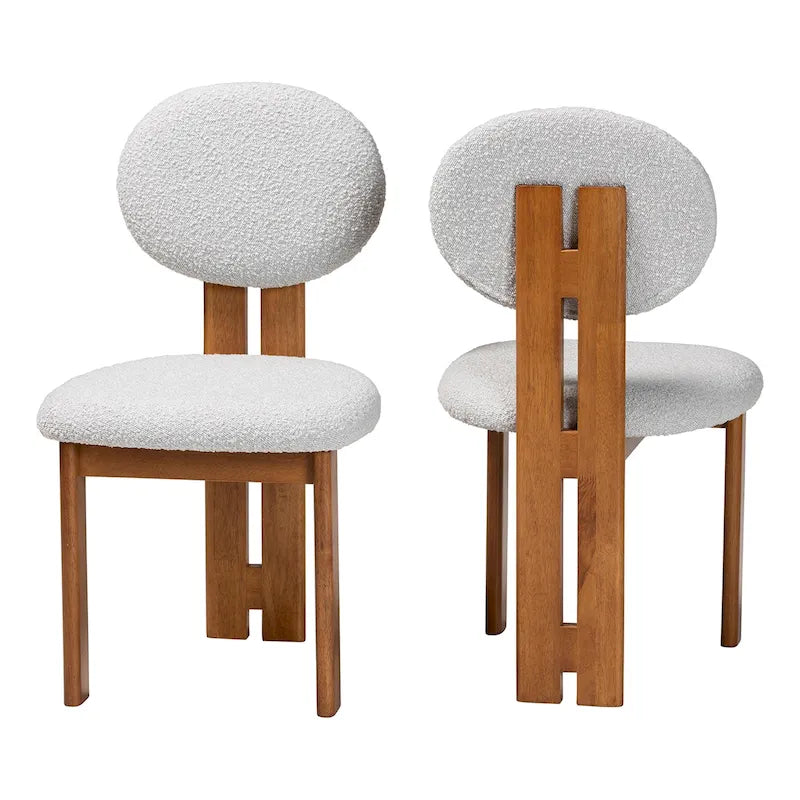Ensemble de deux chaises de salle à manger modernes de style japonais-nordique : Tissu bouclé et bois massif
