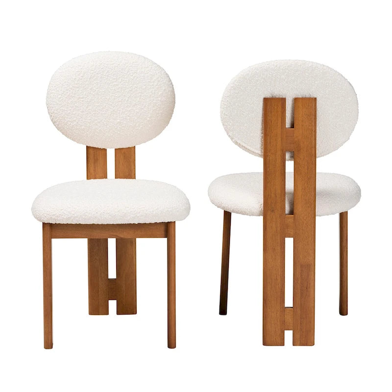Ensemble de deux chaises de salle à manger modernes de style japonais-nordique : Tissu bouclé et bois massif
