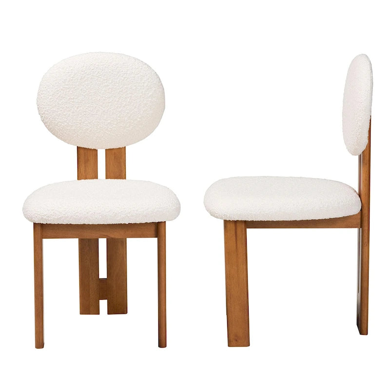 Ensemble de deux chaises de salle à manger modernes de style japonais-nordique : Tissu bouclé et bois massif