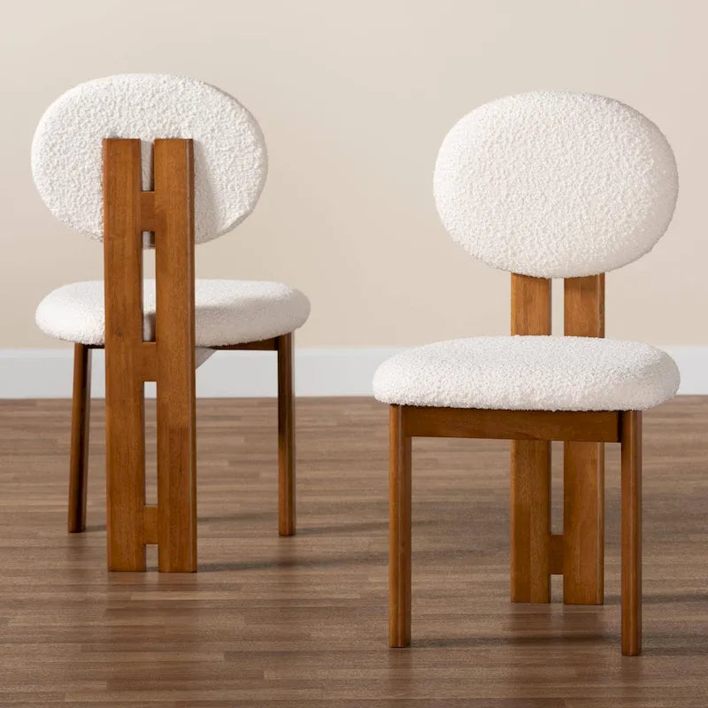 Ensemble de deux chaises de salle à manger modernes de style japonais-nordique : Tissu bouclé et bois massif