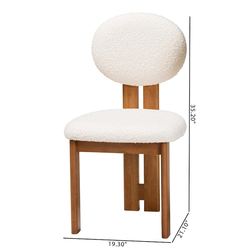 Ensemble de deux chaises de salle à manger modernes de style japonais-nordique : Tissu bouclé et bois massif