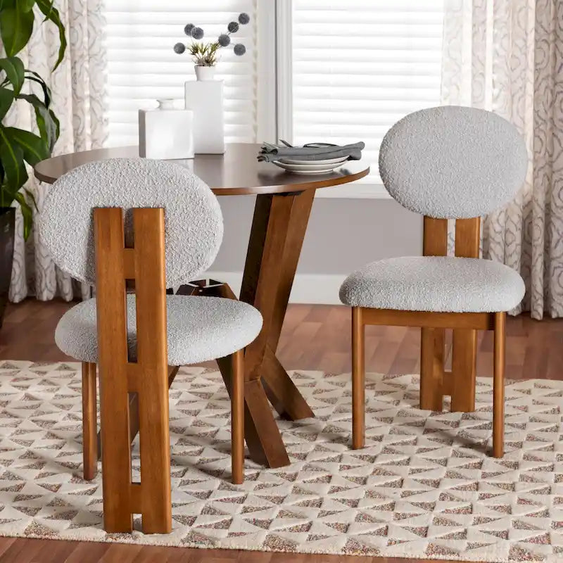Ensemble de deux chaises de salle à manger modernes de style japonais-nordique : Tissu bouclé et bois massif